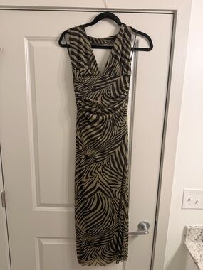 Halter ZARA Zebra-Print Maxi Dress in Olive and Black